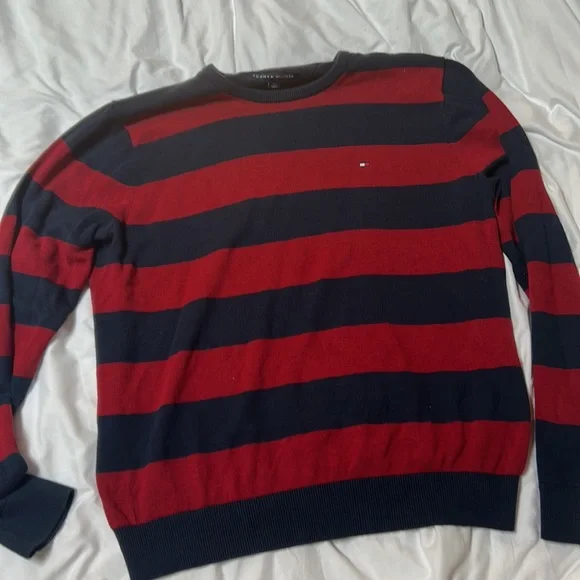 Tommy Hilfiger Red and Blue Striped Crewneck Sweater - Picture 2 of 3